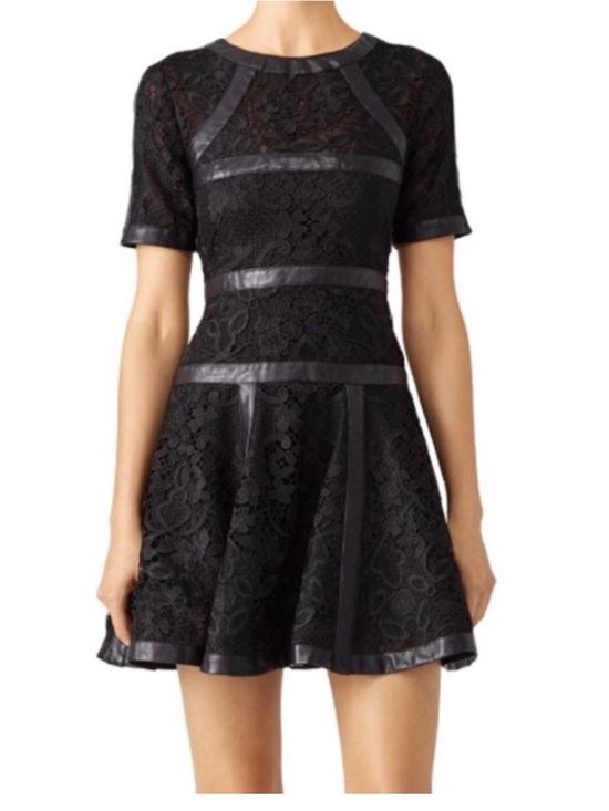 The Kooples Dresses & Skirts - THE KOOPLES BLACK LACE DRESS FAUX LEATHER TRIM FIT & FLARE DESIGNER MEDIUM